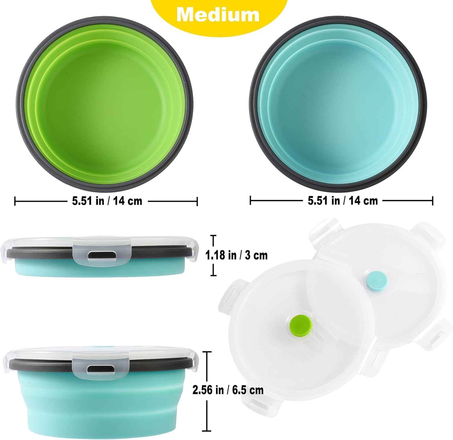 2-Pack Collapsible Cat Bowls with Lids – Portable Travel Pet Feeders (17oz)