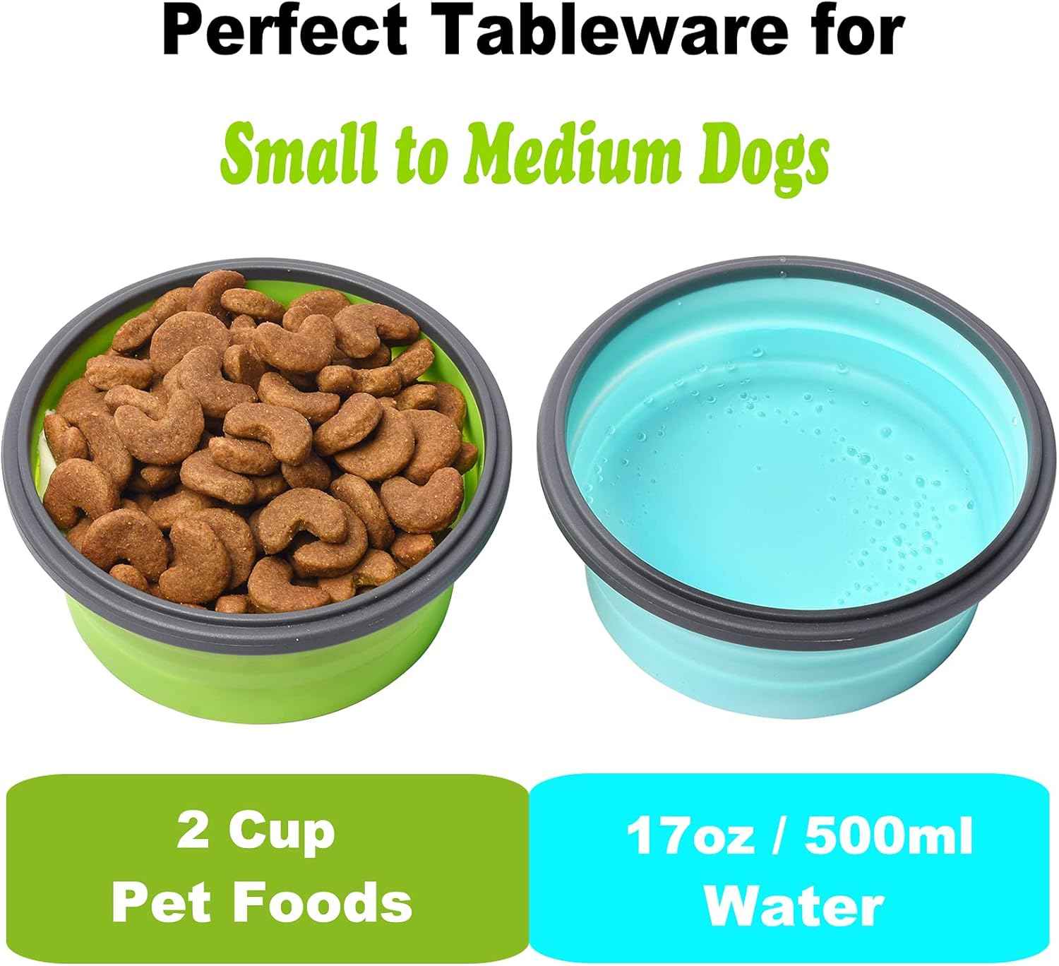 2-Pack Collapsible Cat Bowls with Lids – Portable Travel Pet Feeders (17oz)